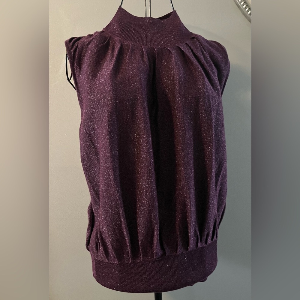 Vintage Classy Arden B Metallic Sparkle Deep Purple L Rayon Blend Women's Blouse